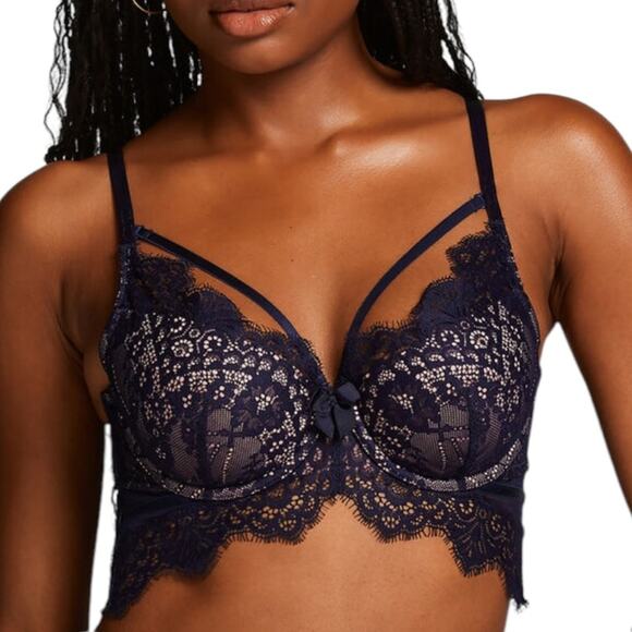 NWOT Hunkemoller Marilee Padded Underwired Longline Black Bra – Sz 34DD - Picture 1 of 6